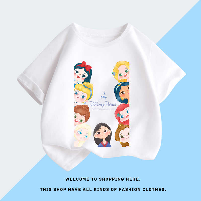 Parentchild Wear Super Cute and Adorable   Princess Cartoon Princess Girl Casual Loose Shortsleeved Tshirt