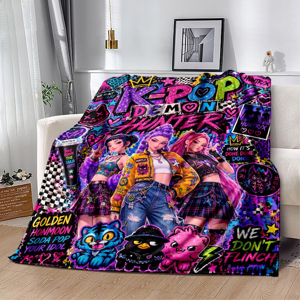K-pop Fashion Fusion Blanket Soft Warm Cozy Perfect for Couch Bedding Livingroom All-Season Use Playful Design Perfect Gift for Relatives and Friends