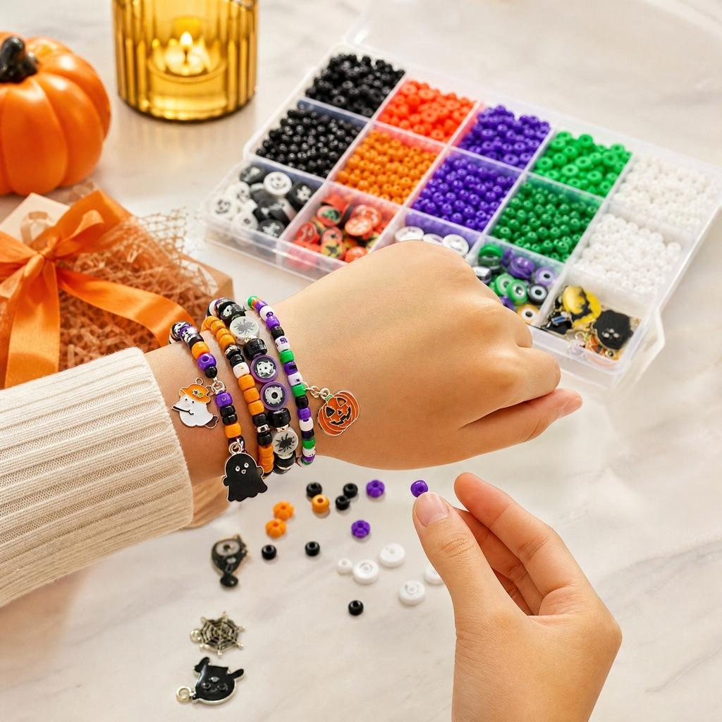 Halloween Bead Jewelry Making Kit for Bracelets with Pumpkin - DIY Set