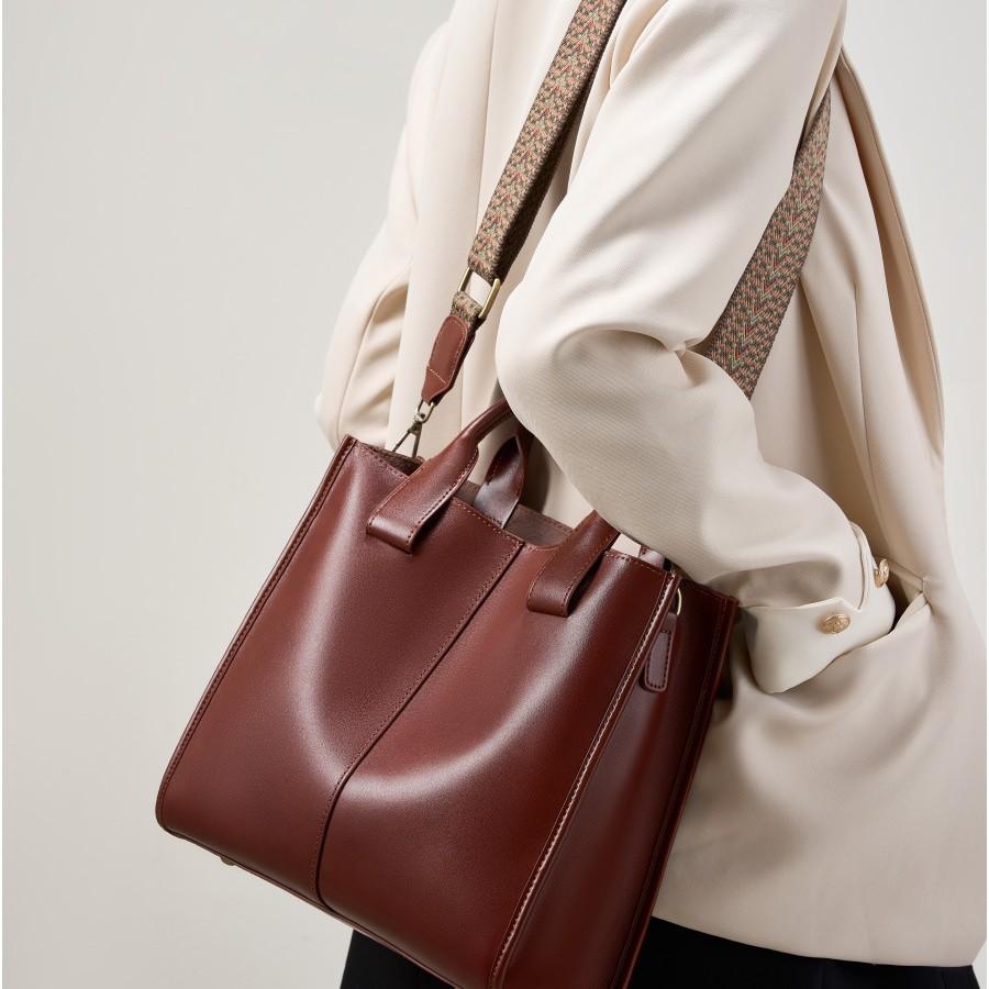 2025 Genuine Leather New Fashion Versatile Handheld Tote Bag Large Capacity Vintage Single Shoulder Bucket Bag Underarm Large Bag