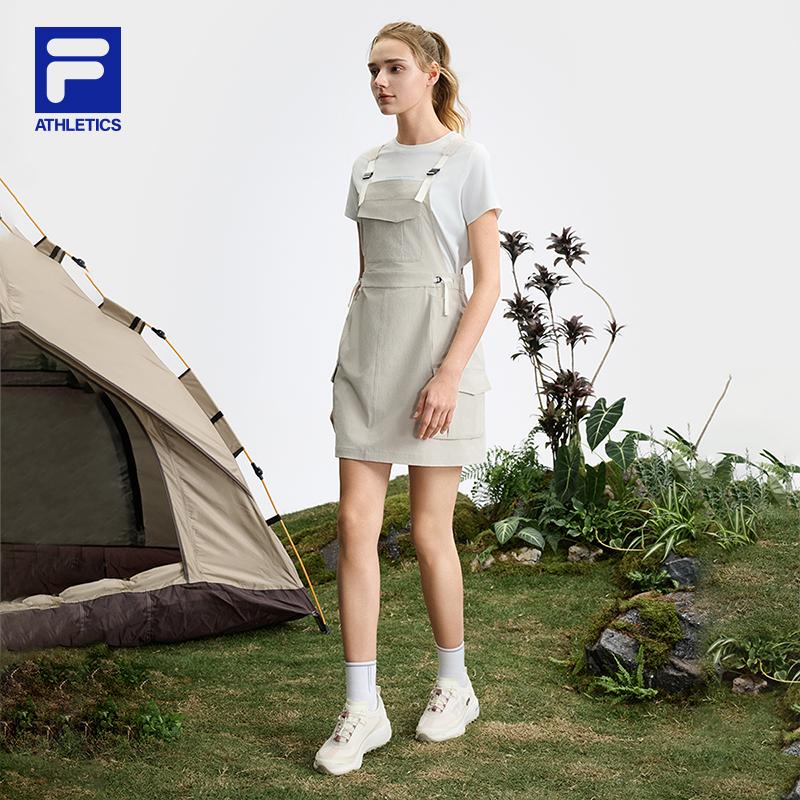 FILA Explore Series Outdoor Sports Casual Work Woven Suspender Dress Women dresses Milky-Beige A11W527303F-BG