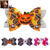 Cute Halloween Hair Accessories Glitter Bow Clips for Kids Baby Girls, Double Layer Party Dress Up Supplies Ghost/Pumpkin/Eyeball Bowtie Pins