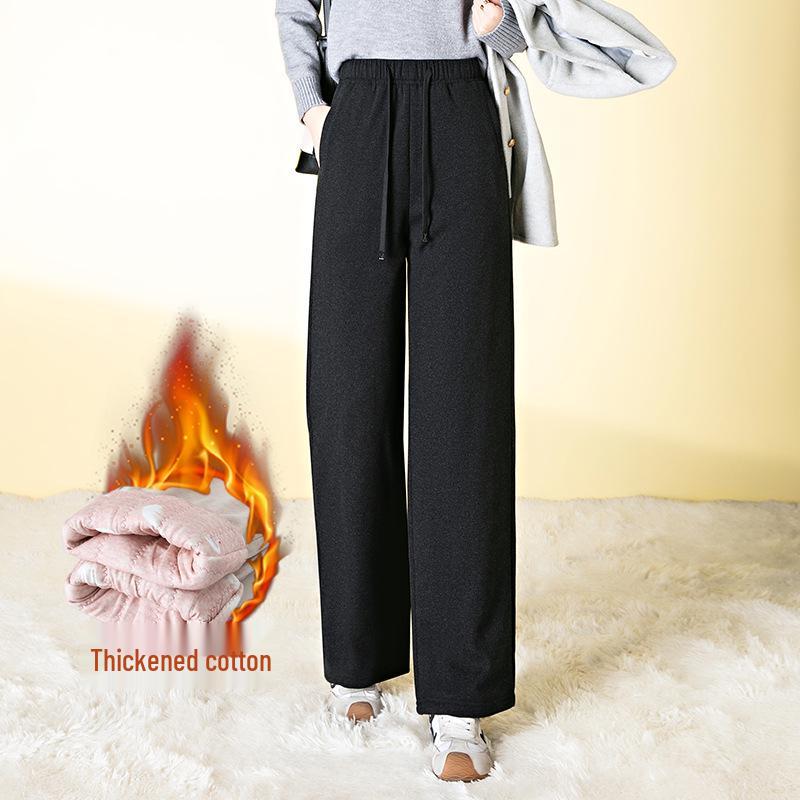 Women s Winter Wool-Blend Elastic Waist Wide-Leg Pants: Warm, Thick, Casual Fit L серый/чёрный