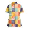 Women's Short Sleeved Printed V-neck Buttonable Side Slit Top T-shirt
