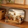 Kleiner Jesus in Blechdose Miniatur Jesus Kreuzigung Auferstehungsszene Ornament Tasche Jesus Figuren Set Religiöse Heim- und Büro-Schreibtischdekoration