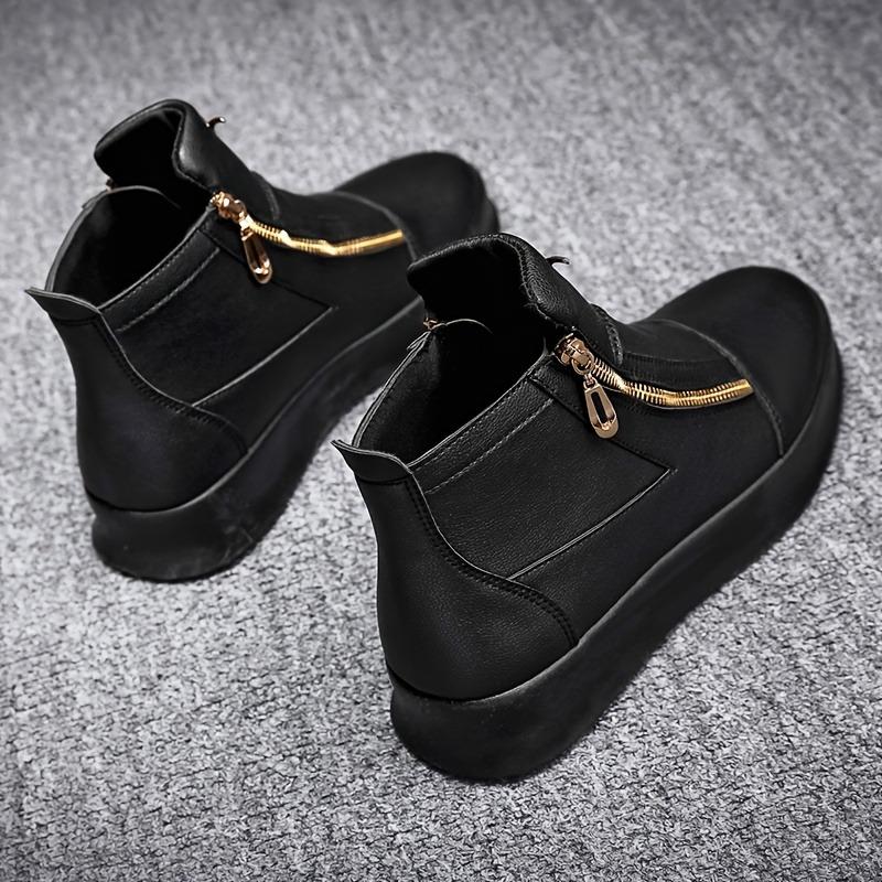 Trendy Men's Shoes, Summer  New Leather Breathable High Top Shoes, Thick Soled White Casual High Top Board Shoes