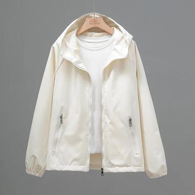 Damen Frühling und Herbst Große Yards Einfarbige Kapuzenjacke mit Reißverschluss Lockere, lässige Windjacke