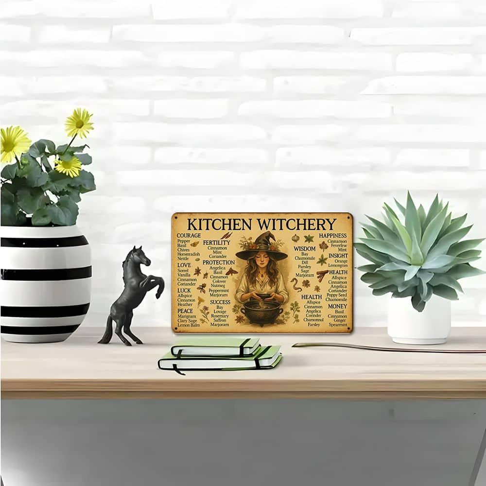Kitchen Witch Metal Art - 20x30cm Herbal-Themed Decor for Farmhouse & Bar Spaces
