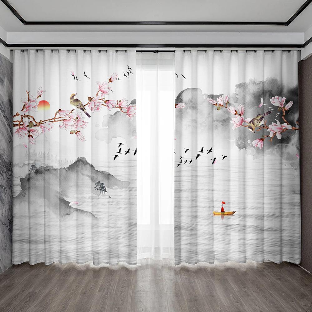 2PC Home Decoration Screen Curtain, Wax Plum Background Screen Curtain Suitable For Kitchen, Coffee Shop, Living Room, Balcony