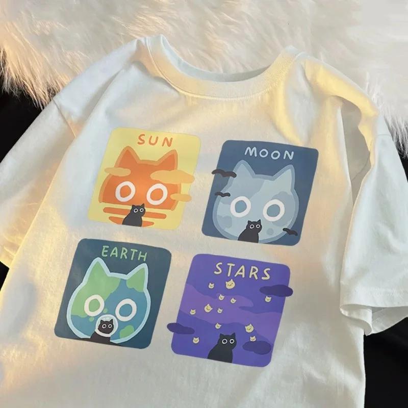 Cartoon Cute Cat and Dog Pattern Fun WomanT-Shirt Street Comfortable Soft Tops Creative Fashion Women's T-Shirt Clothing