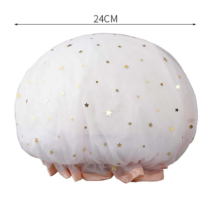 1PCS Waterproof Shower Cap Leopard Print Double Layer Elastic Shower Hair Cover Reusable Wave Point Shower Cap Bathroom Supplies