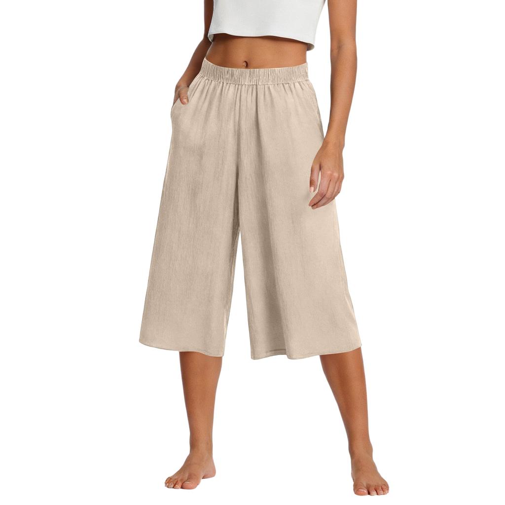 Womens Baggy Wide Leg Pants Summer High Waisted Palazzo Pants Beach Vacation Casual Trousers With Pockets