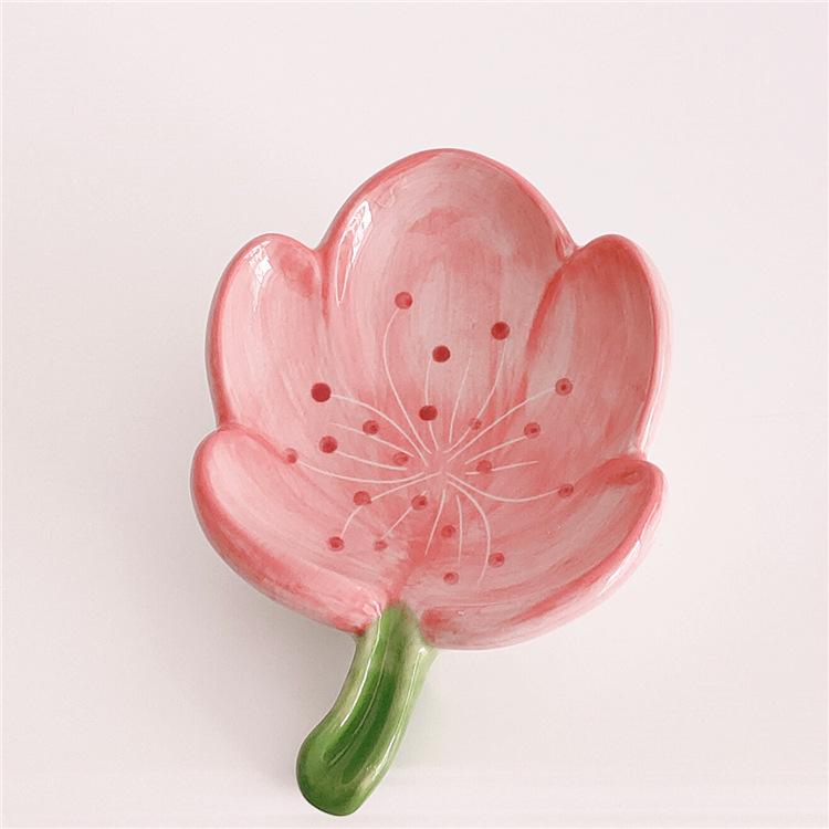 Creative Flowers Ceramic Soap Boxes Hotel Drain Water Soap Dish Painted Flower Stamens Soap Storage Tray Bathroom Accessories