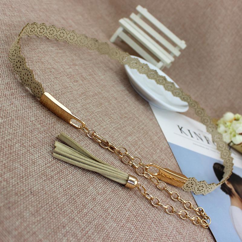 Women'S Ethnic Style Fringed Metal Hook Chain Waist Dress Belt Women'S Decorative Thin Belt Embossed
