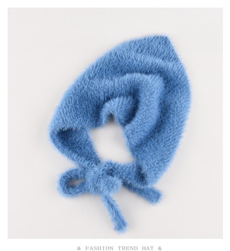 Women's Fluffy Knit Wool Triangle Headscarf - Sweet & Warm, Perfect for Autumn and Winter