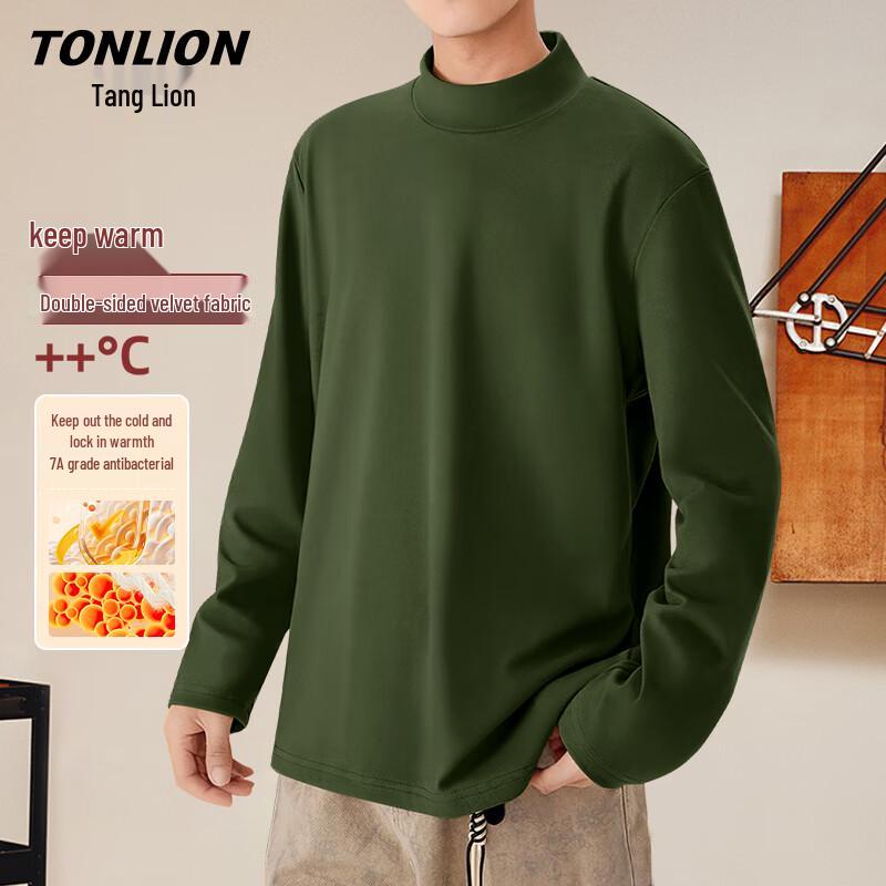 TonLion Men's Fleece-Lined Semi-High Collar Thermal T-shirt