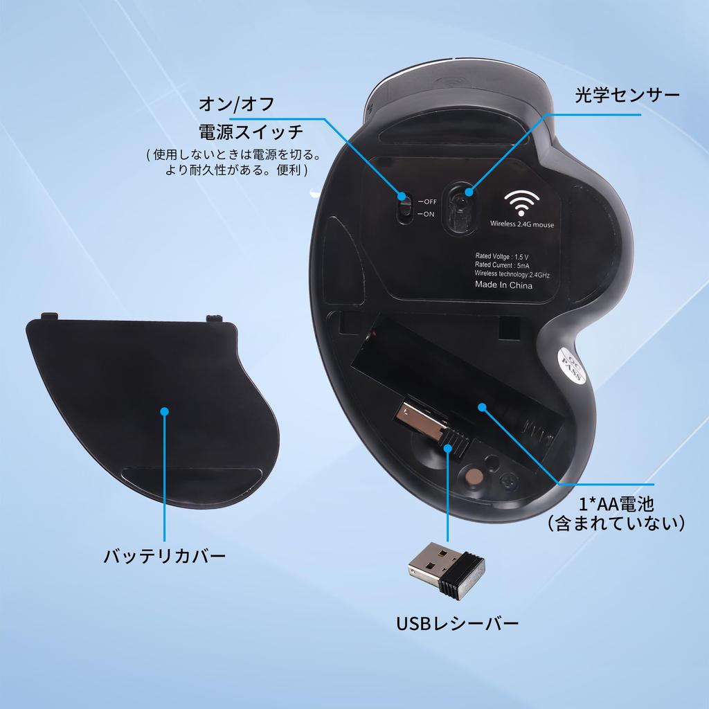 Wireless, Quiet 2.4GHz, 6-Button Mouse, Medium Size [With BackForward Buttons], 4800 DPI Switchable, Ergonomic Optical Mouse with Receiver, Vertical