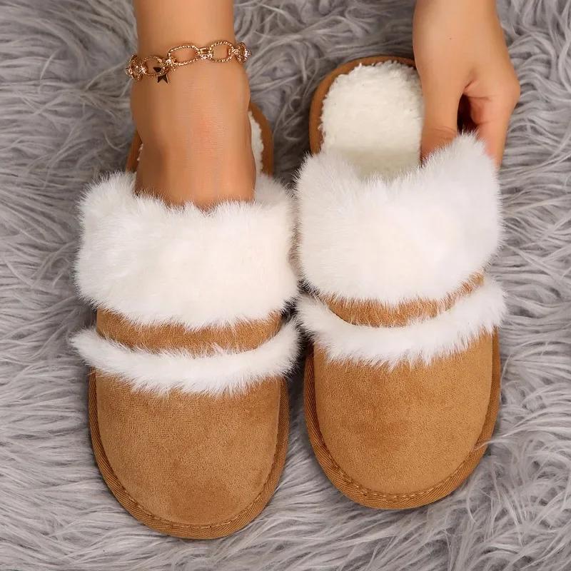 Fashion 2024 Hot Sale Shoes for Women Closed Toe Women's Slippers Autumn Suede Warm Indoor Flat Casual Comfortable Large Size Slippers