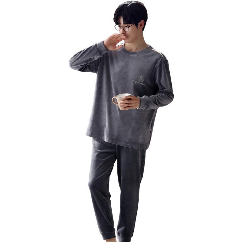 Pajamas Men'S Autumn And Winter Island Fleece Fleece Spring And Autumn Coral Fleece Thin Fleece Homewear Set