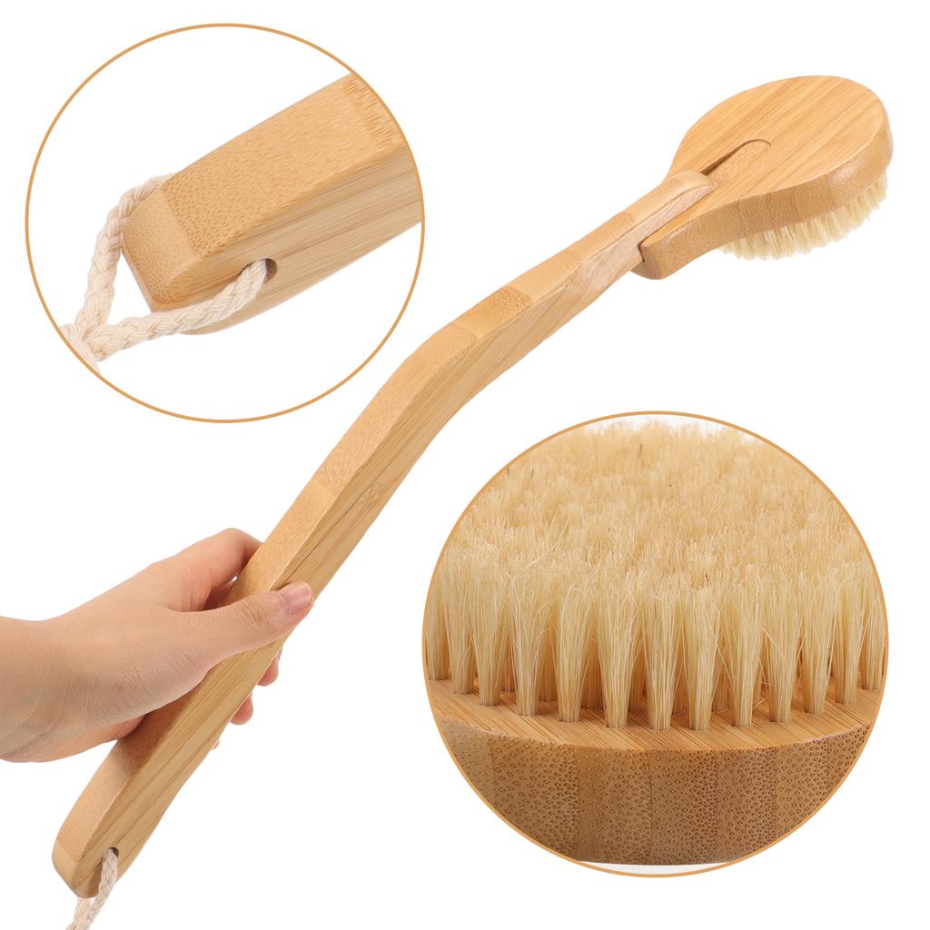 Long Handle Pig Bristle Bath Brush Bamboo Shower Back Scrubber Body Cleaning Tool For Disabled Bath Brushes Sponges