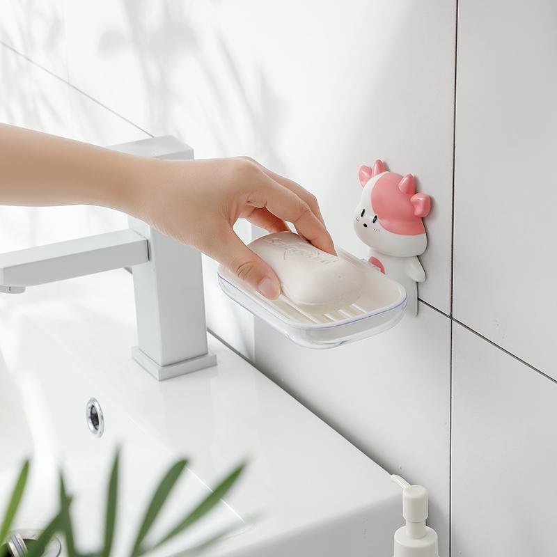 1pcs Cartoon Soap Box No Punching Wall Mounted Drain Rack Creative and Cute Dormitory Household Bathroom Soap Storage Rack
