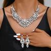 Vintage Necklace Earrings Set Women Leaves Flowers Rhinestone Bridal Accessories