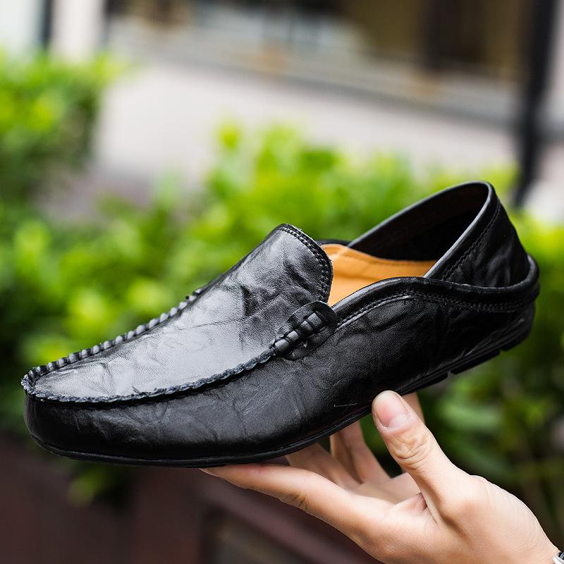 Popular large-size white Doudou shoes men's breathable casual leather shoes live broadcast new soft-soled driving lazy shoes