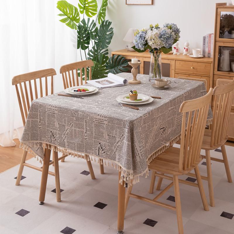 Tablecloth Polyester Cotton Printed Newspaper Map Tassel Household Rectangle Dining Table Cloth Coffee Table