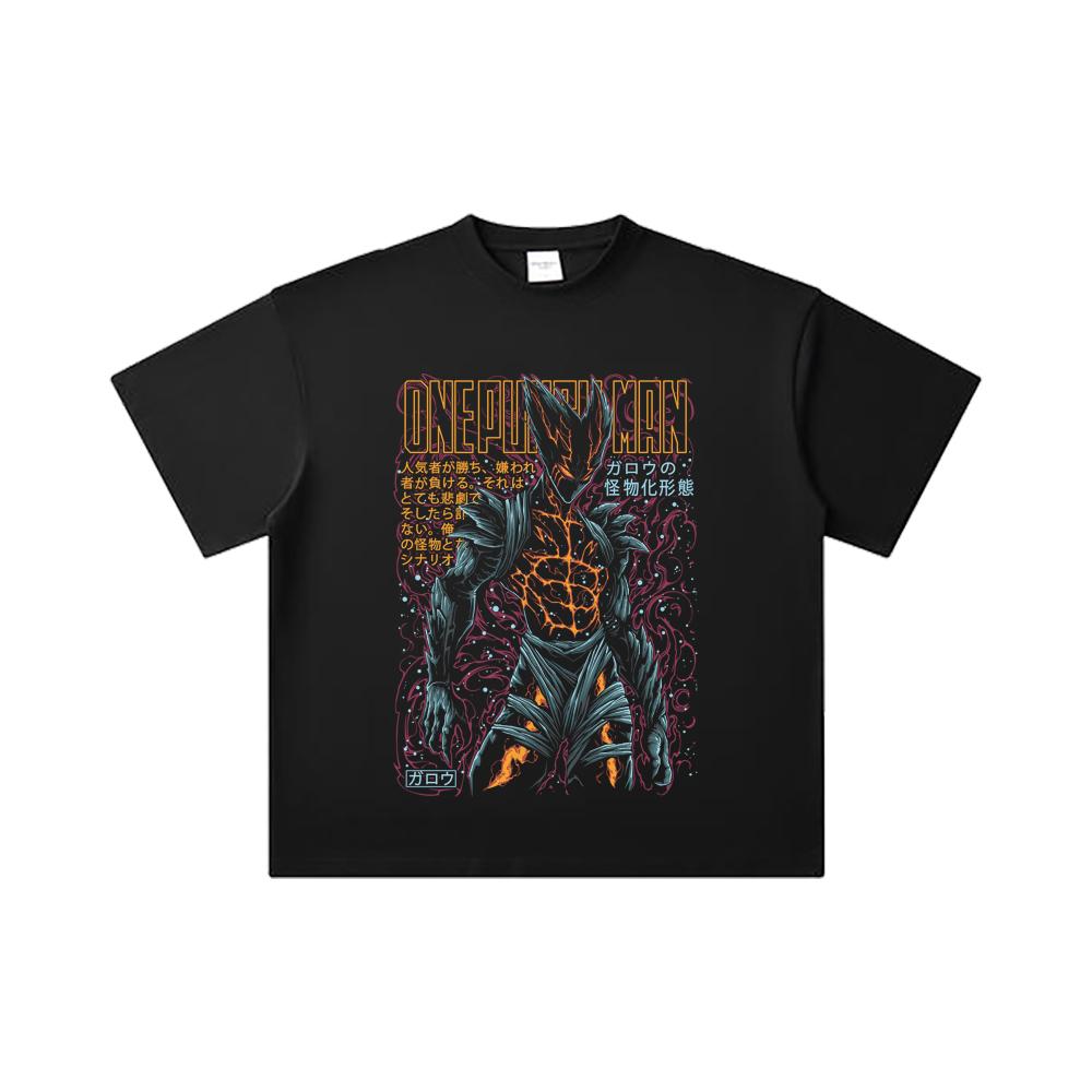 260 GSM Double Yarn 32 Count 100% Cotton One Punch Man V8 Garou Print Unisex Heavy Cotton T Shirt