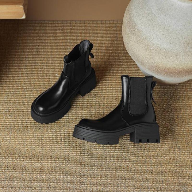 

Осенне-зимние женские ботфорты на платформе, женские удобные ботинки на молнии сзади, нескользящие женские кожаные ботинки на среднем каблуке с круглым носком, новые полусапоги 39