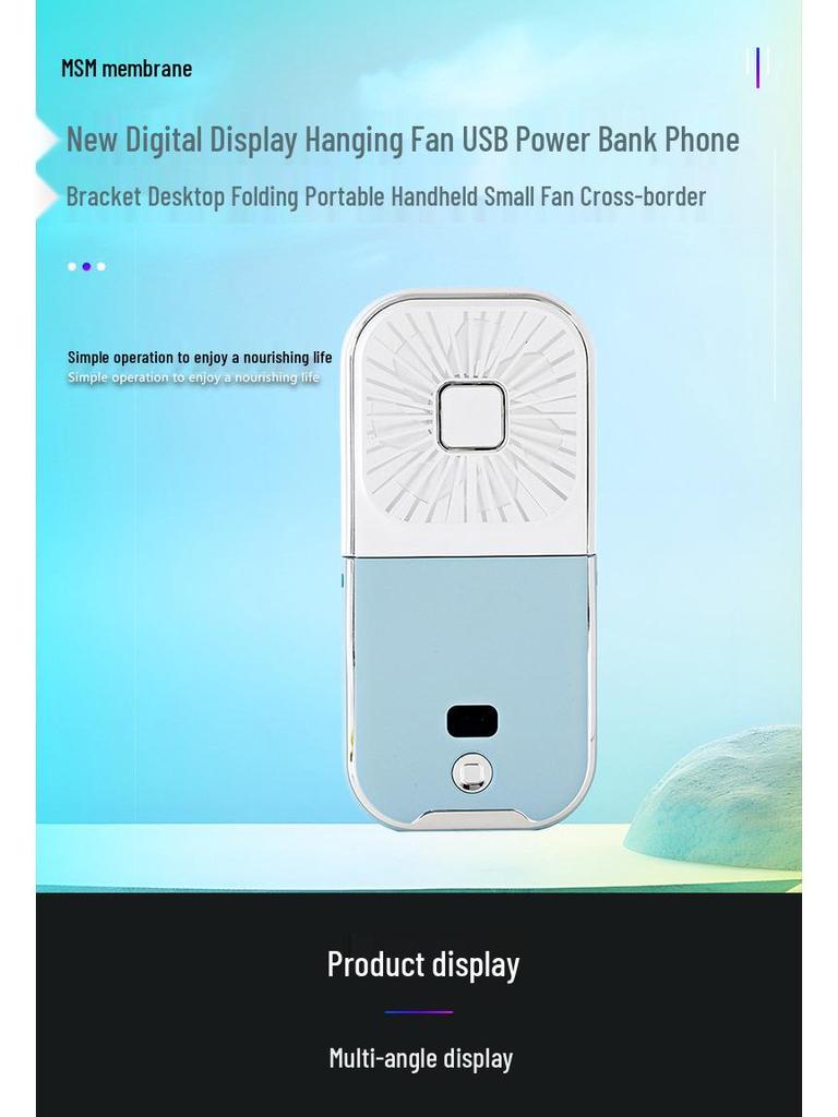 Portable Foldable Neck-Hanging Handheld Desktop Multi-Function Power Bank Fan - Compact and Customizable Gift Item