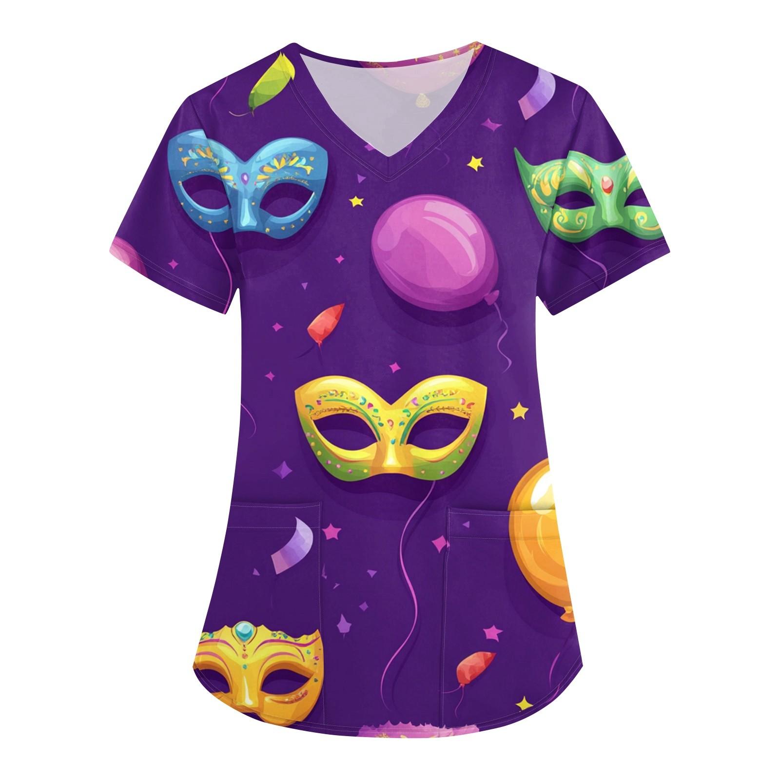 

Женская мода V-образный вырез с короткими рукавами рабочая одежда с карманами карнавальный принт верхняя одежда по уходу XL фиолетовый