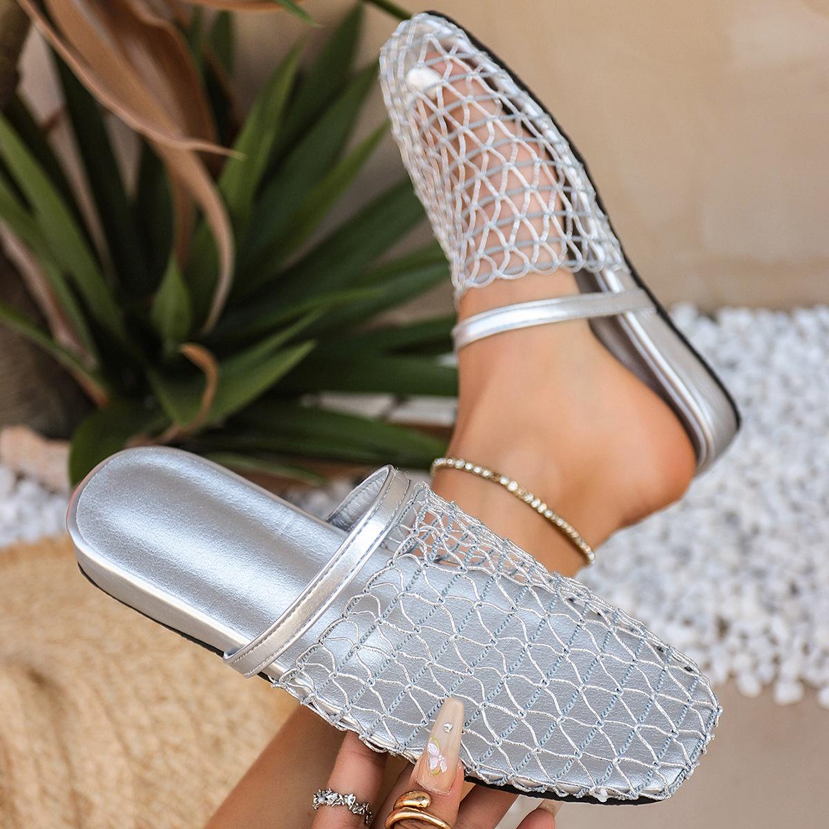 Flat-bottomed Front-opening Slippers for Women, New Style, Slip-on Shoes 35 серебряный