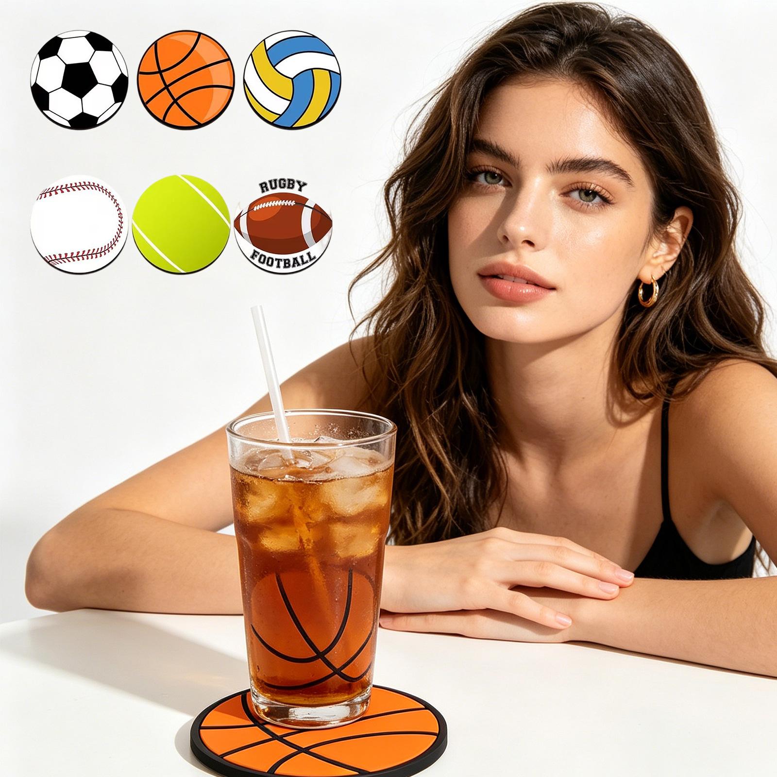 Деревянная круглая декоративная подставка под чашку, Иллюстрация спортивного мяча, Современная минималистичная подставка под кофейную и водяную чашку One Size