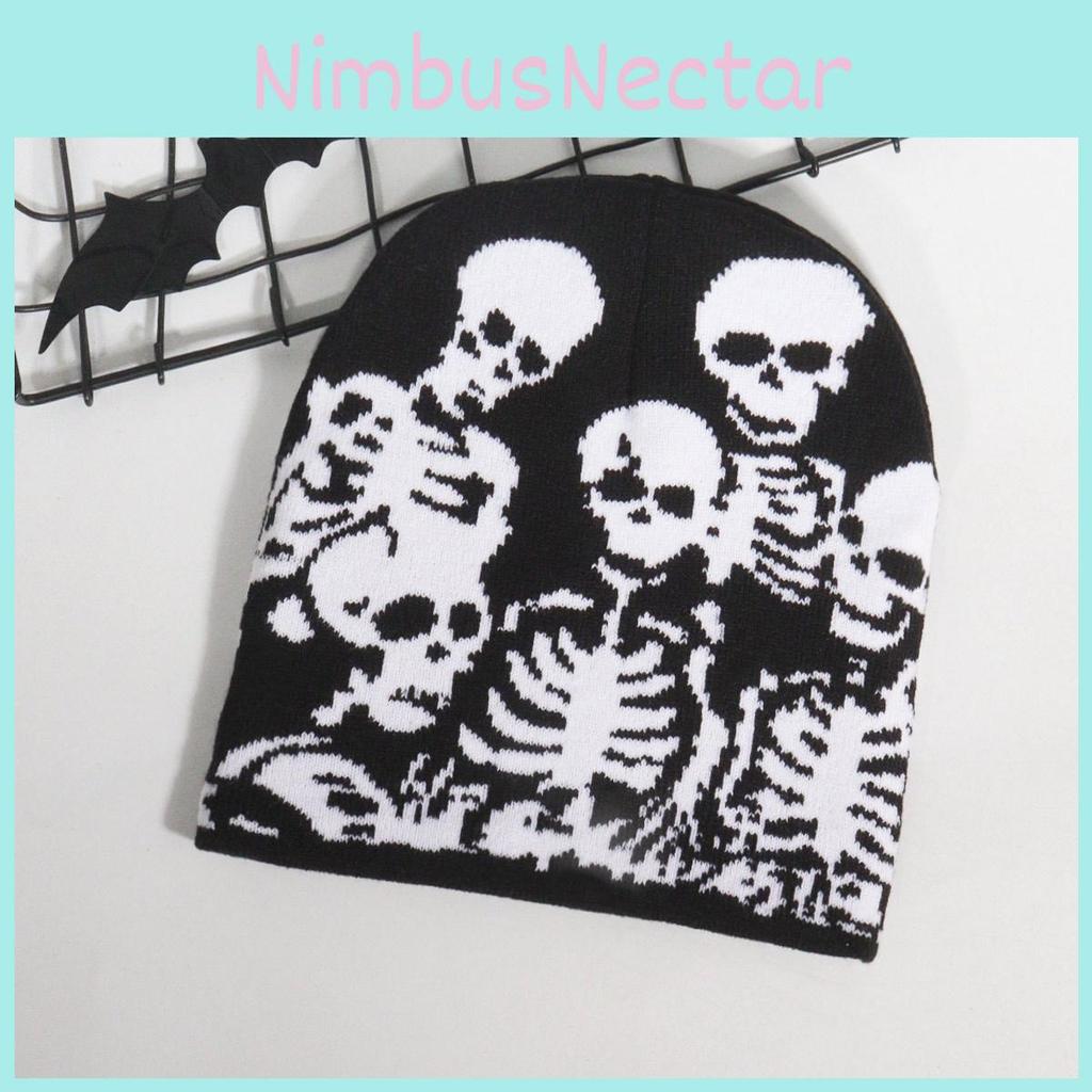 Streetwear Skull Pattern Beanie With Acrylic Material For Autumn Casual Wear