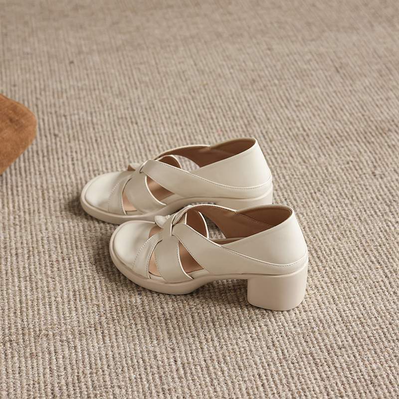 Krazing Pot Mikrofaser Mode Dicke Mittlere Absätze Peep Toe Schuhe Europäisches Design Sommer Größe 43 Größe 42 Plateau Damen Sandalen