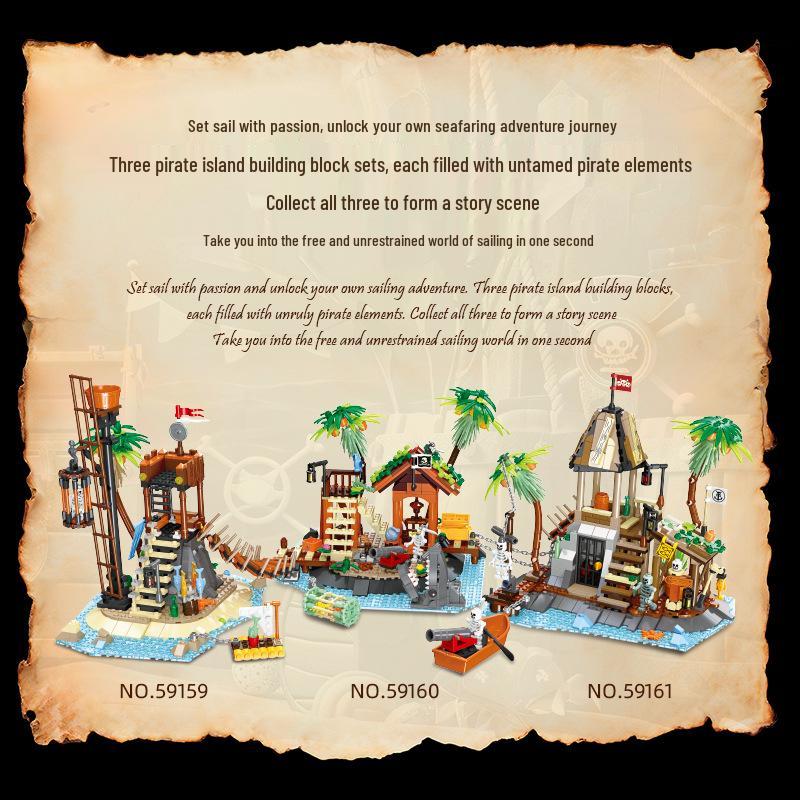 Pirate Series Medieval Black Rock Reef Skull Island Building Blocks Set