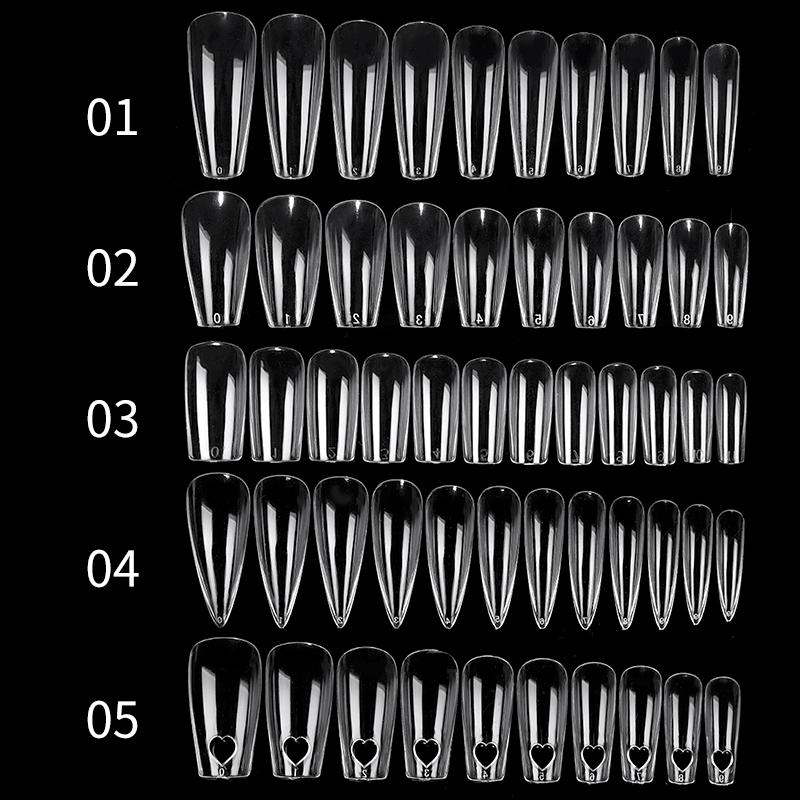 Clear Long False Nail Tips Set  Acrylic Extension Full Cover Nail Tips Fake Finger UV Gel Polish Quick Building Mold Nail Tool