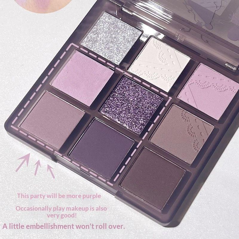 Girls Nine-color Eyeshadow Disc Smoke Purple Lace Pearlescent Matte Highlight Gray Purple Babes Multi-function
