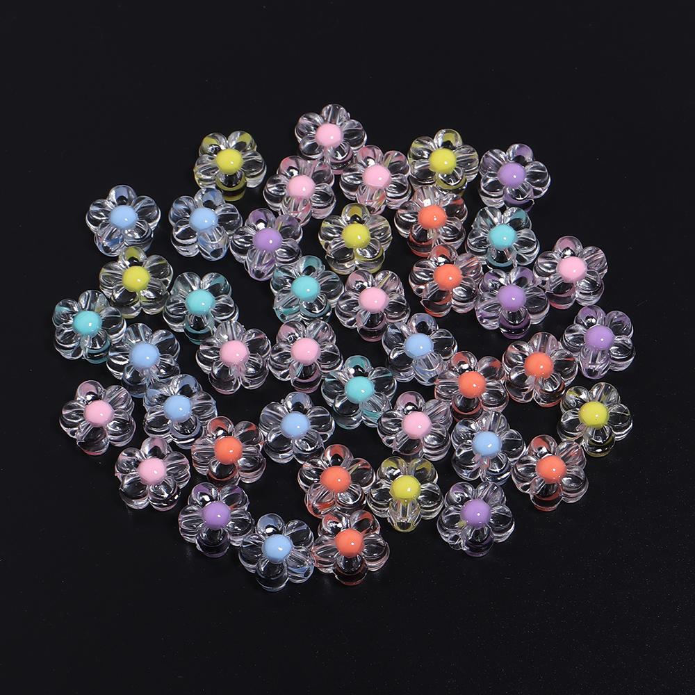 100pcs/lot Flower Beads Colorful Transparent Acrylic Beads Loose Beads For Children Girls DIY Jewelry Making Bracelet Necklace