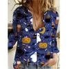Green Red Christmas Snowflakes Print Women Shirts Tops Fashion Autumn New Long Sleeve Loose