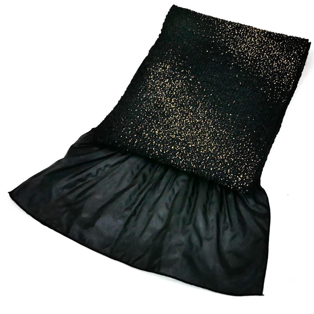 Obiage Shibori Gold Color Sparkling Furisode Stylish Kimono Japanese Style Glitter Black Black [Kyoto Usagido] OA-380 (Black)