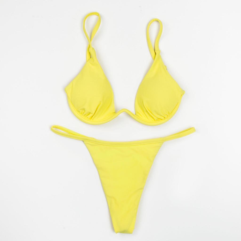 New Sexy European & American Solid Color Underwire Bikini Women's Swimsuit