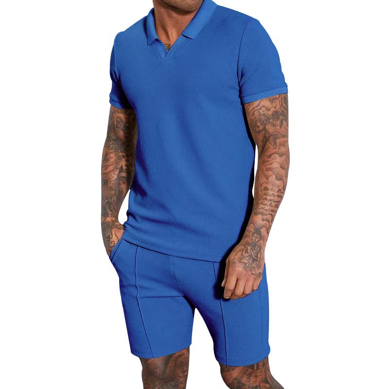Men's Summer New Waffle Collar Polo Short-sleeved Suit