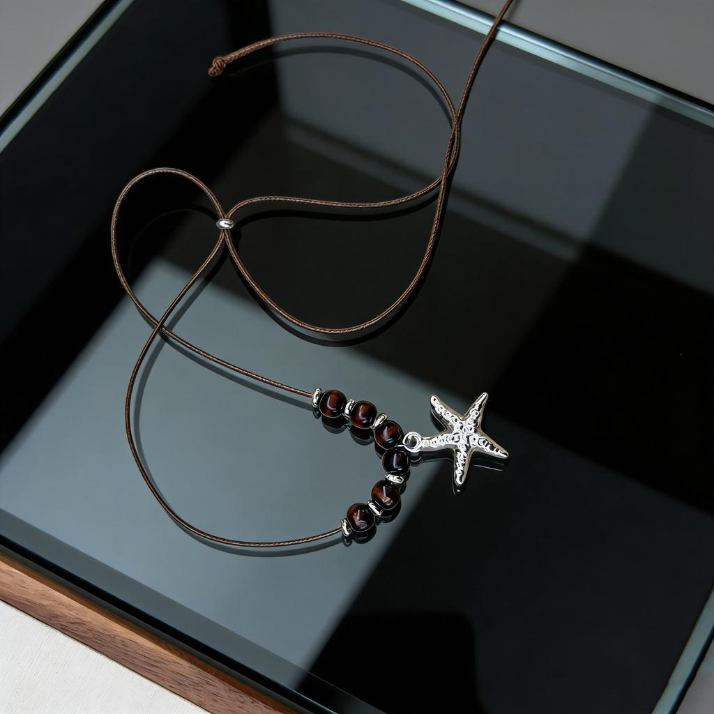 New Bead Summer Seaside Vacation Conch Shells Starfish Pendant Long Adjustable Necklace for Women Bohemian Vintage Accessories