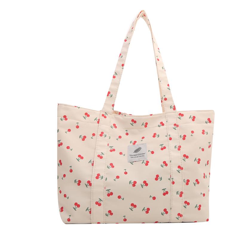 Stylish Cherry Print Tote Bag - Large Capacity Floral Shoulder Bag for Women, Summer 2025 Collection