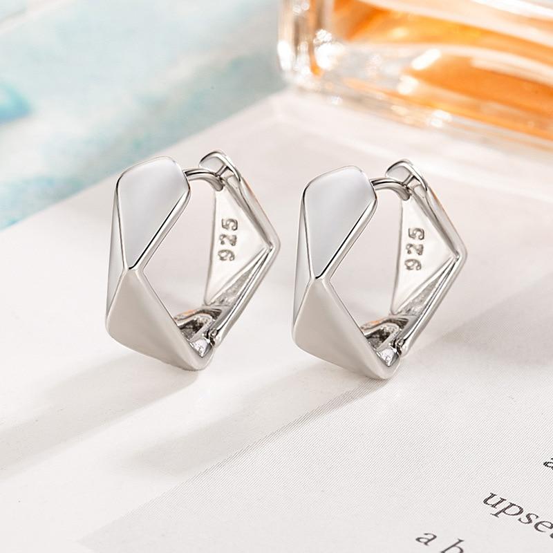 925 Sterling Silver Rhombus Design Earrings, Modern Minimalist Stud Earrings, Gift Idea for Women, 1.5 Cm, Silver