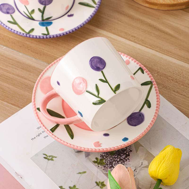 Pastoral Ceramic Coffee Cup And Saucer Set Creative Hand-Painted High-Value British Afternoon Tea Cup Flower Tea Cup Mug