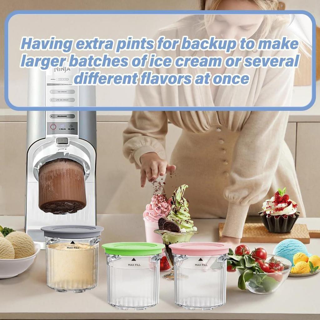 4-Piece Ice Cream Cup Set for Ninja Creami Breeze NC100/NC200 Maker