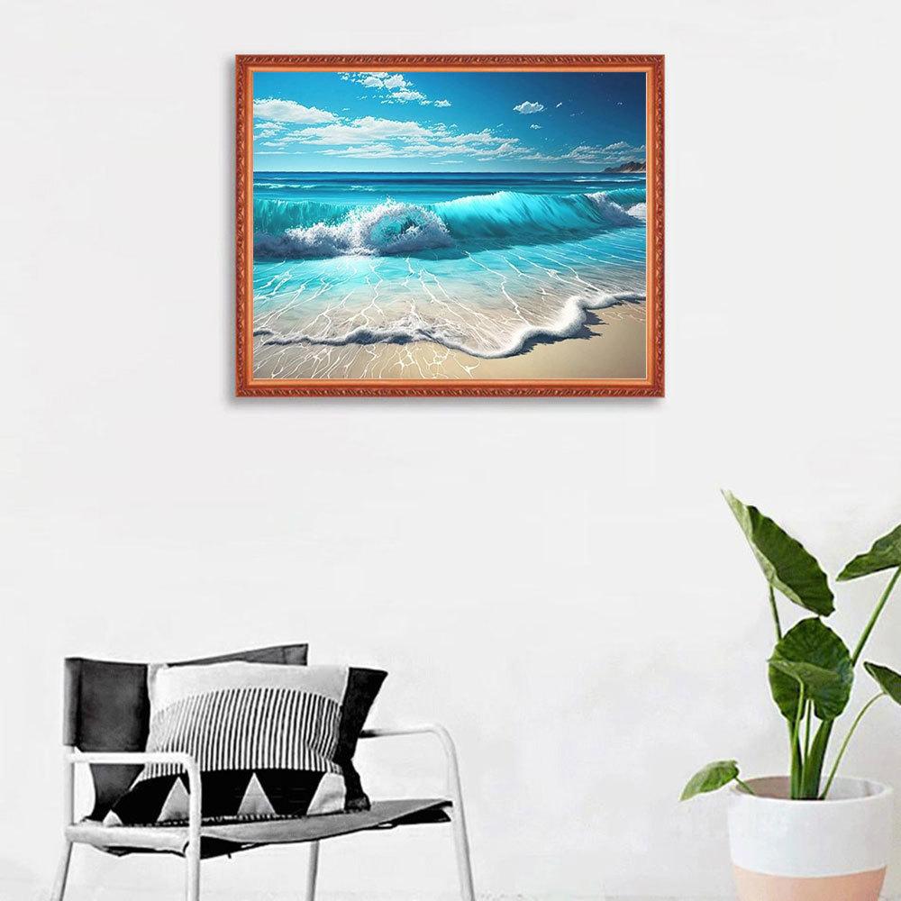 Full Square Round Diamond Art Painting Wave Seaside Home Decor Embroidery Mosaic Beach Landscape Handmade Gift